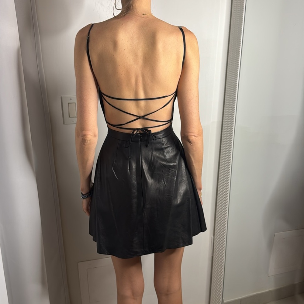 Jennifer Hope Black Leather Mini Dress